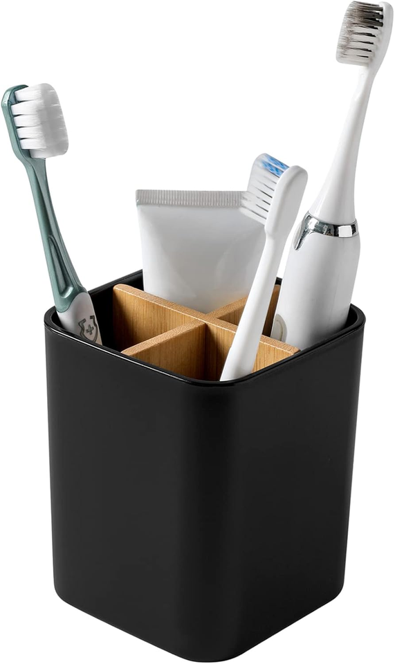 Bamboo Toothbrush Holder for Bathrooms, 4 Slots Toothbrush and Toothpaste Holder