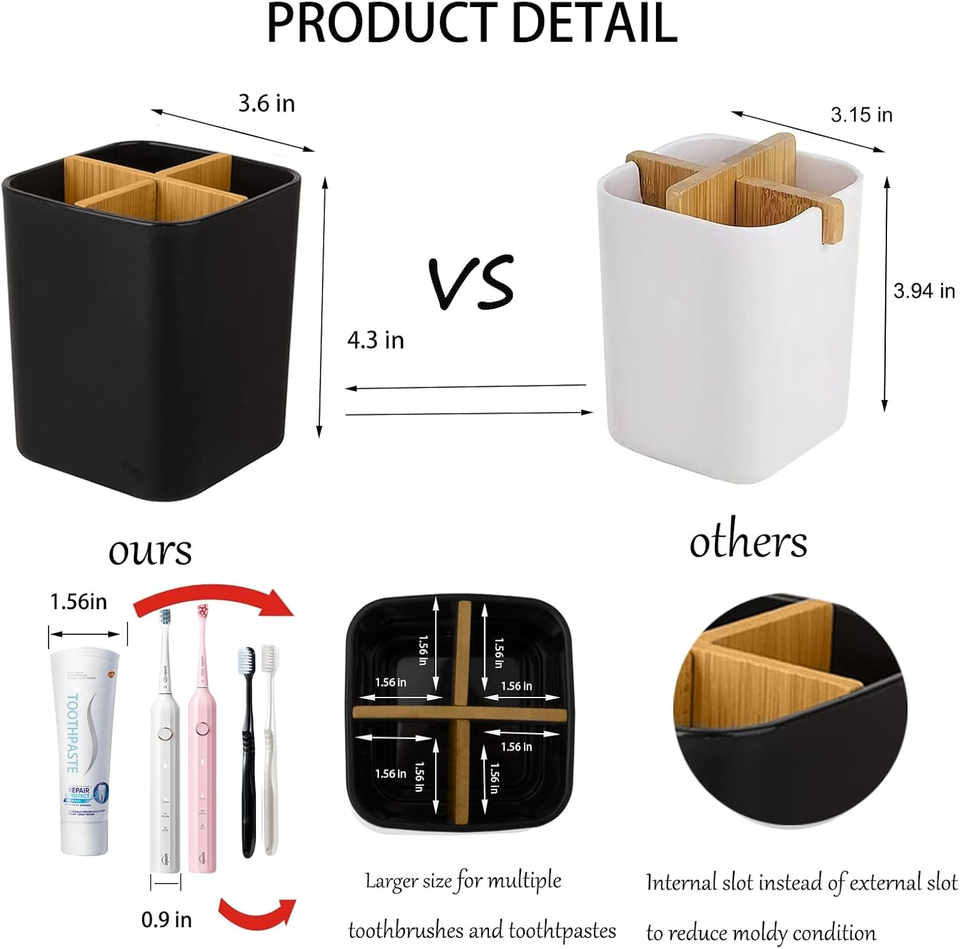 Bamboo Toothbrush Holder for Bathrooms, 4 Slots Toothbrush and Toothpaste Holder